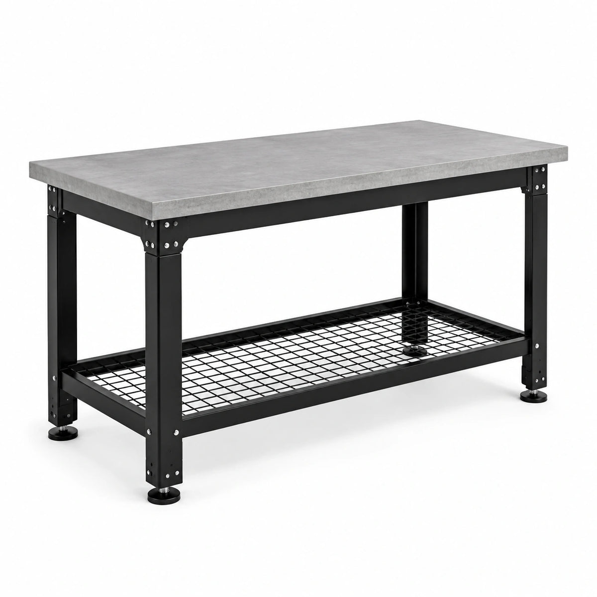Banco da lavoro industriale grigio e nero 120 × 60 × 90 cm con ripiano inferiore a griglia