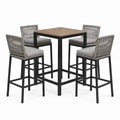 Set da pranzo da esterno 5 pezzi nero, grigio e marrone, tavolo alto 90 × 90 × 95 cm e 4 sgabelli 56 × 58 × 105 cm