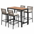 Set da pranzo da esterno 5 pezzi con tavolo alto 120 × 70 × 90 cm e 4 sedie 45 × 50 × 105 cm, nero, marrone, tortora e crema