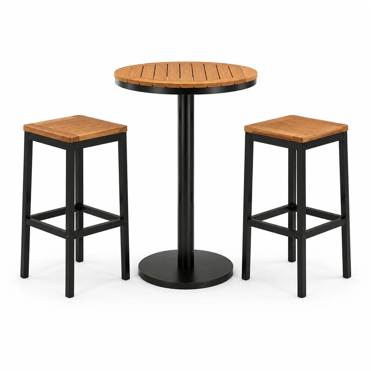 Set marrone e nero con tavolo rotondo Ø 70 × 100 cm e 2 sgabelli 40 × 40 × 75 cm