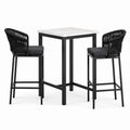 Set nero e bianco con tavolo alto 70 × 70 × 95 cm e 2 sgabelli 55 × 54 × 103 cm, piano effetto marmo