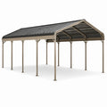 Tettoia per auto in metallo beige e antracite 600 × 360 × 290 cm con copertura a due falde