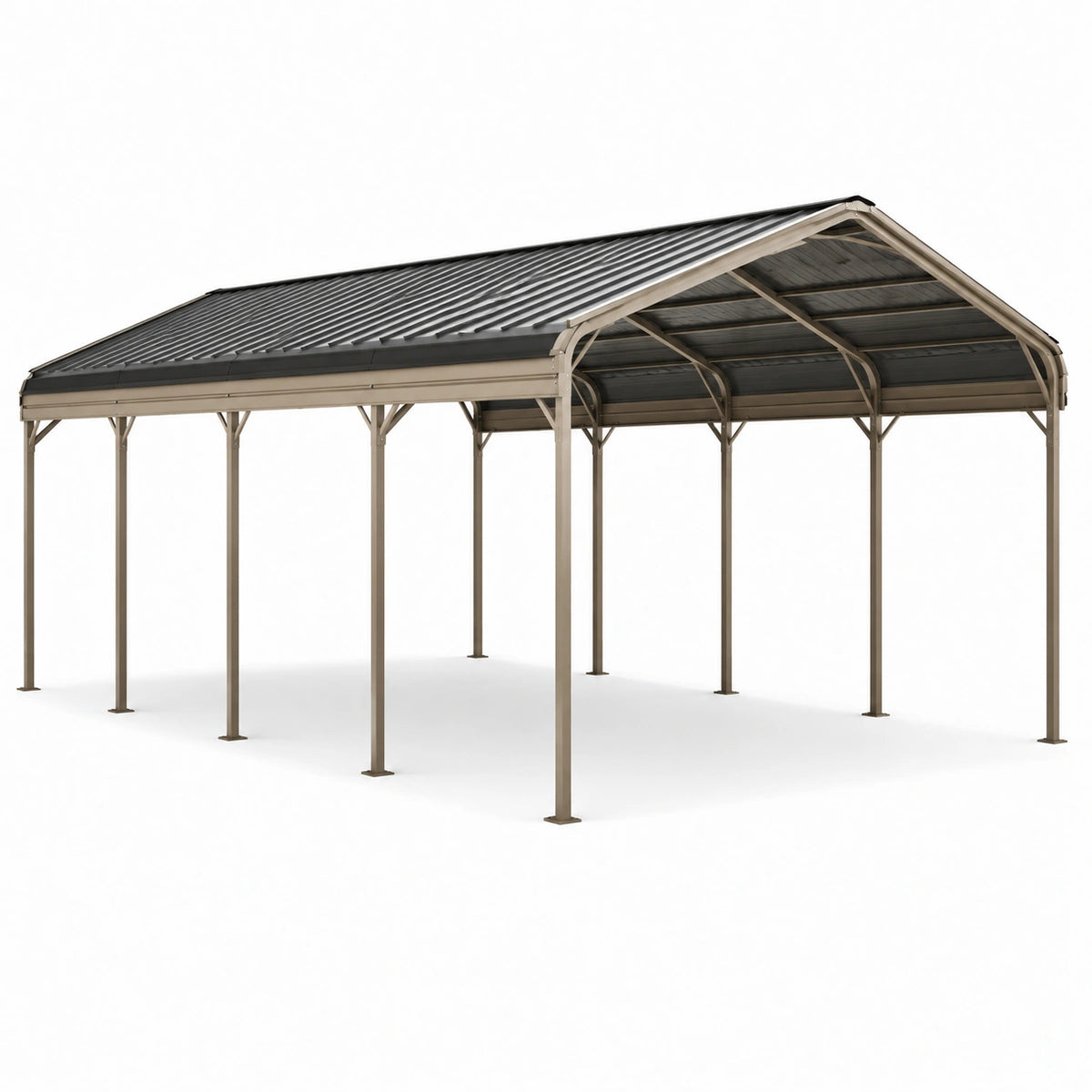 Tettoia per auto in metallo beige e antracite 600 × 360 × 290 cm con copertura a due falde