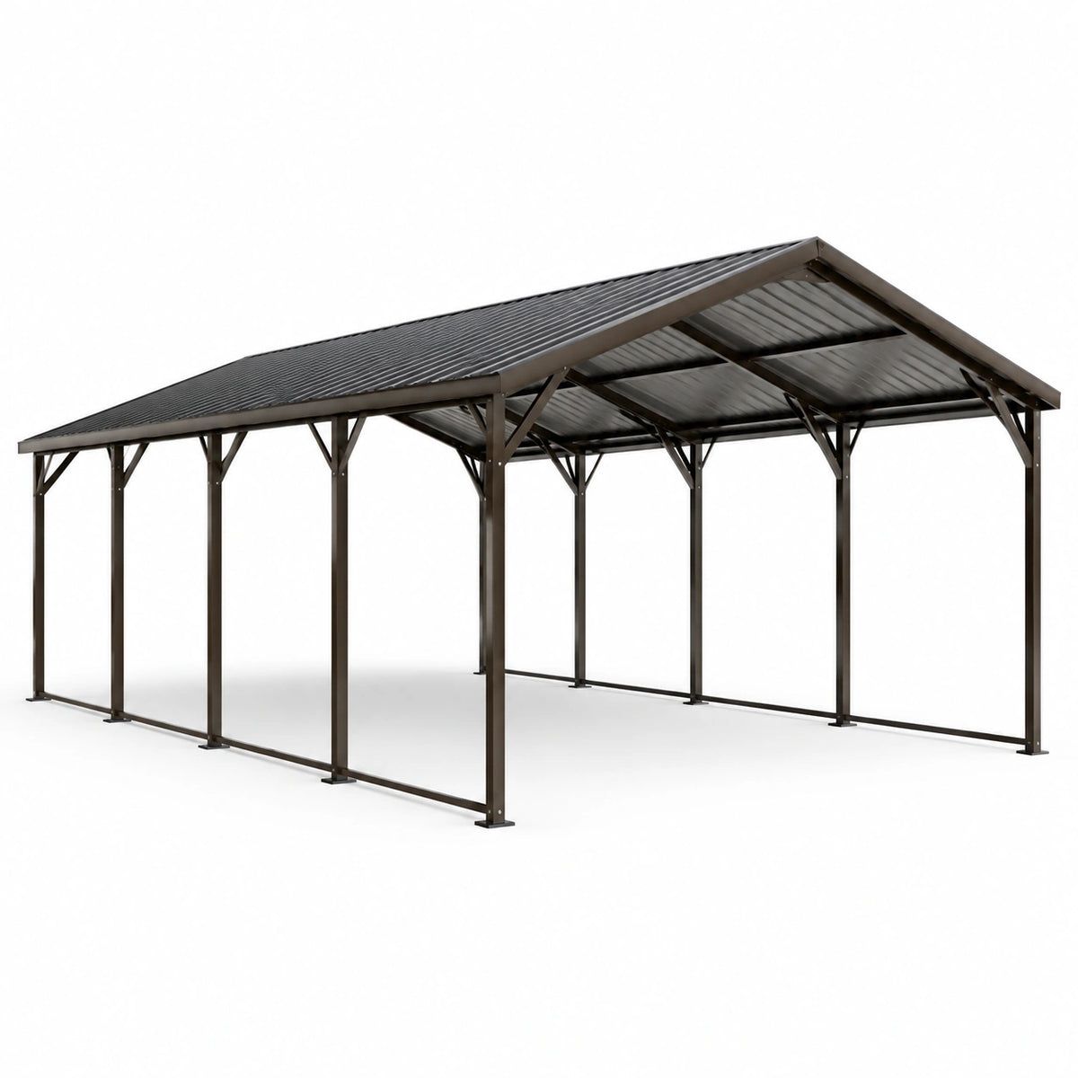 Gazebo in metallo marrone scuro con tetto rigido a doppia falda, 600 × 365 × 310 cm
