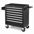 Carrello portautensili in acciaio nero e argento, 77 × 46 × 96 cm, con 7 cassetti, serratura e 4 ruote