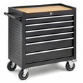 Carrello portautensili nero in acciaio con 6 cassetti, piano in legno, serratura e 4 ruote, 69 × 46 × 77 cm