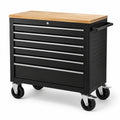 Cassettiera mobile in acciaio nero con 6 cassetti, piano in legno e serratura, 94 × 48 × 95 cm