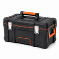 Cassetta portautensili portatile rigida 55 × 35 × 32 cm, nera e arancione con chiusure metalliche