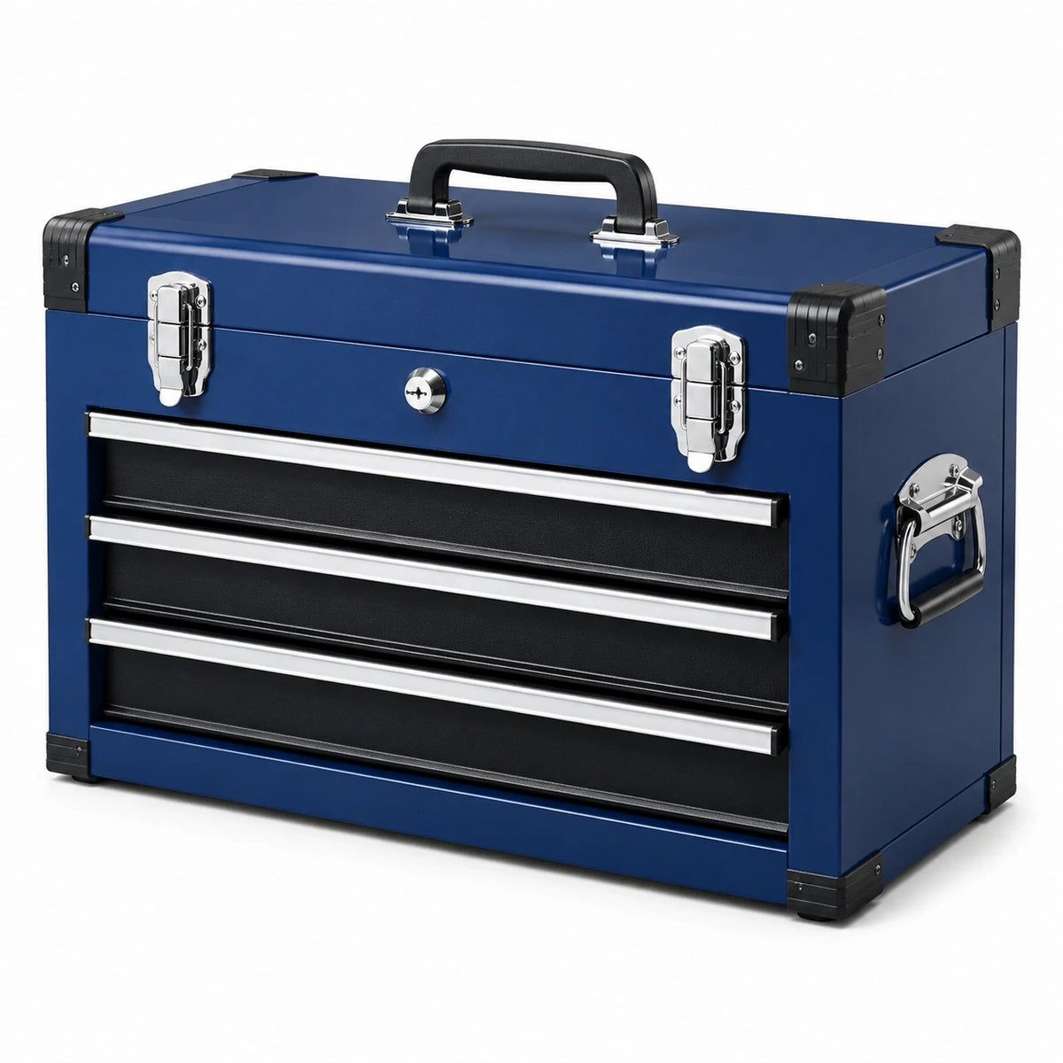 Cassetta portautensili in acciaio blu con 3 cassetti e vano superiore, 52 × 22 × 40 cm