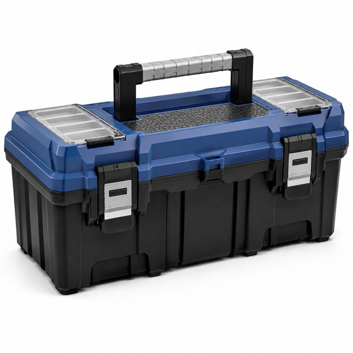 Cassetta portautensili rigida blu e nera 55 × 28 × 27 cm con organizer superiori