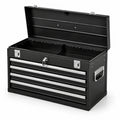 Cassettiera portautensili in acciaio nero e argento, 66 × 31 × 37 cm, 4 cassetti, vano superiore e serrature
