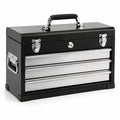 Cassetta portautensili in acciaio nero e argento, 51 × 22 × 39 cm, con 3 cassetti