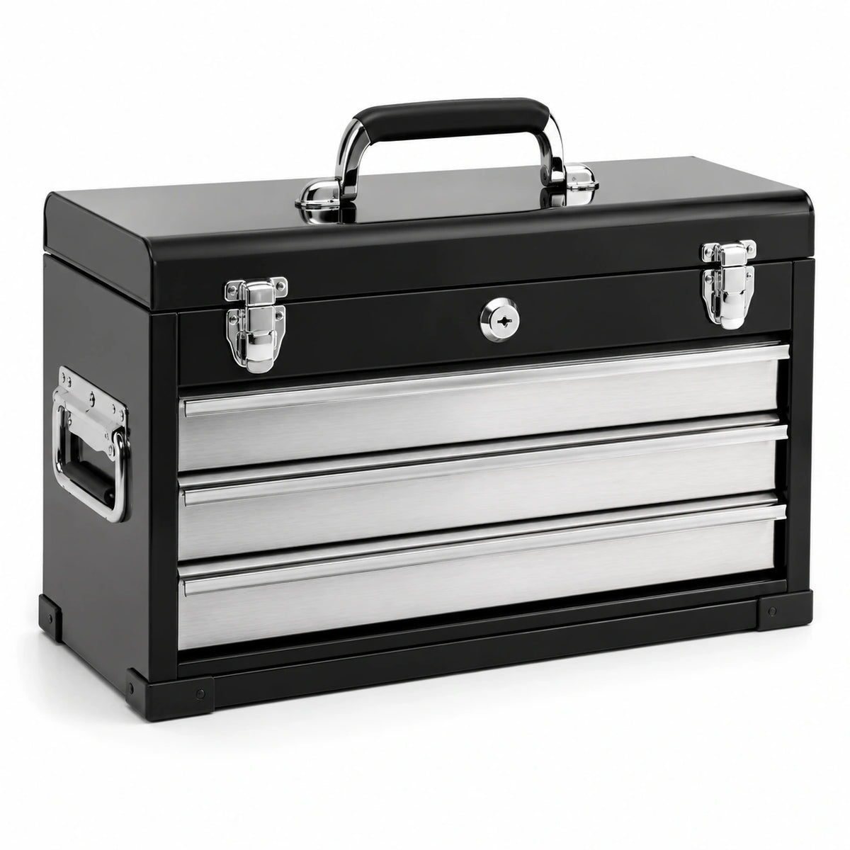 Cassetta portautensili in acciaio nero e argento, 51 × 22 × 39 cm, con 3 cassetti