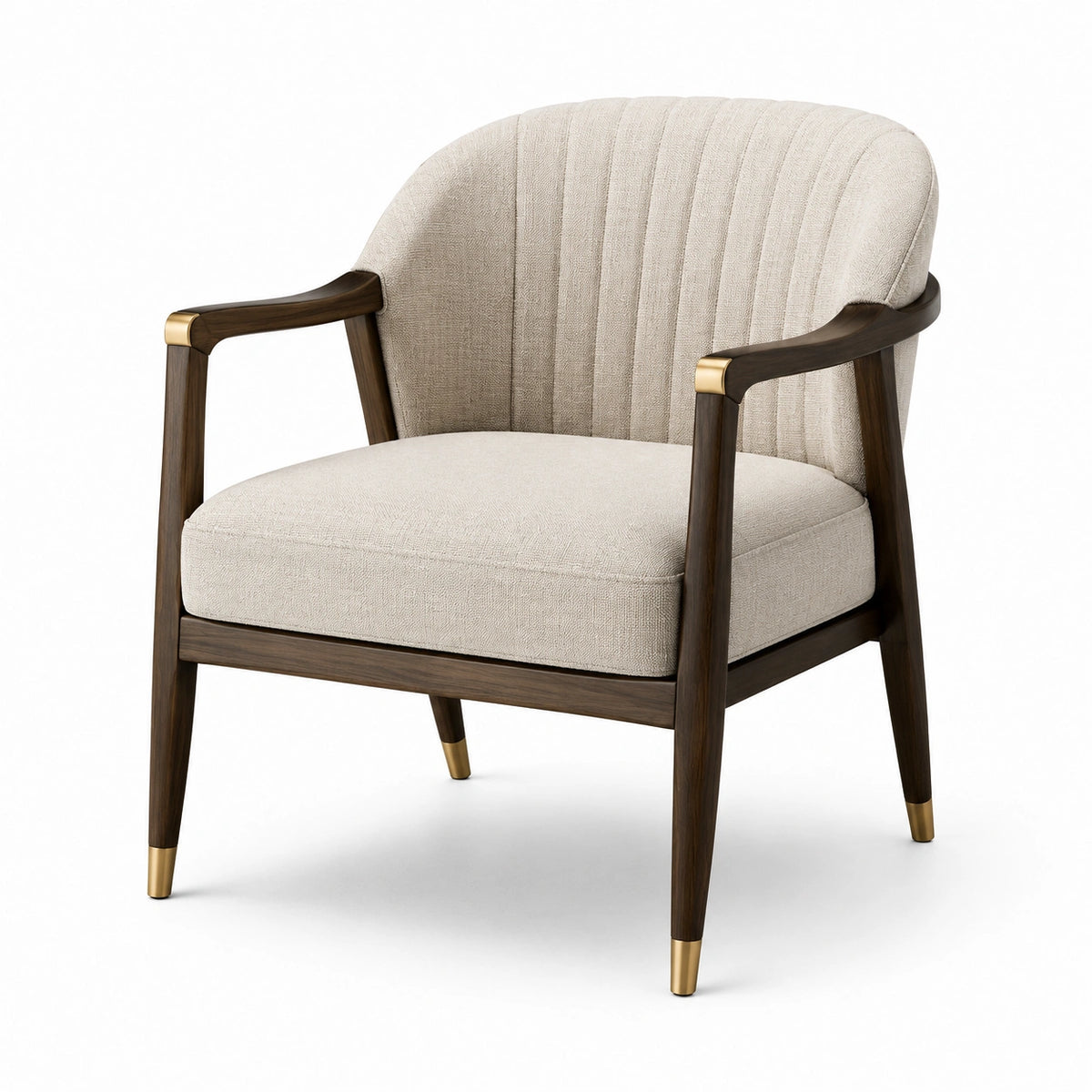 Poltrona imbottita con braccioli, 75 × 78 × 82 cm, beige, marrone scuro e ottone