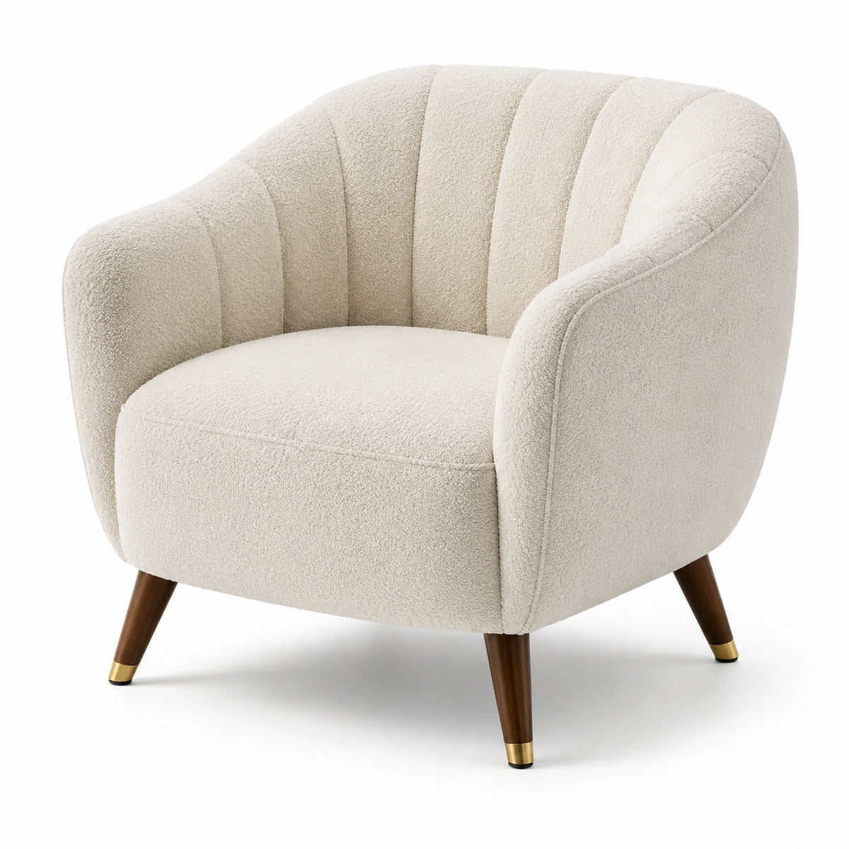 Poltrona moderna in bouclé crema 86 × 82 × 78 cm con gambe marroni e dettagli dorati
