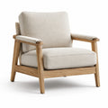 Poltrona imbottita 75 × 82 × 86 cm in legno naturale e tessuto beige con braccioli