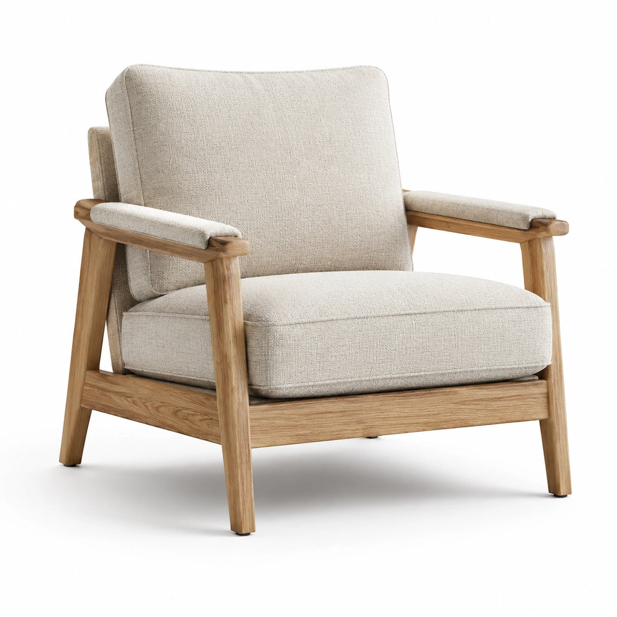 Poltrona imbottita 75 × 82 × 86 cm in legno naturale e tessuto beige con braccioli