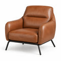 Poltrona moderna monoposto in similpelle marrone con base in metallo nero, 94 × 88 × 85 cm