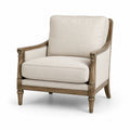 Poltrona classica con braccioli in legno marrone e rivestimento beige, 76 × 84 × 96 cm