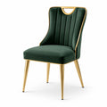 Sedia imbottita in velluto verde scuro con gambe dorate, 55 × 60 × 91 cm