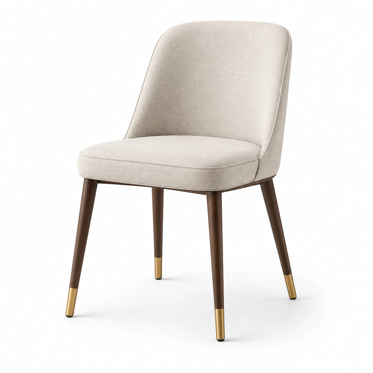 Sedia imbottita contemporanea 52 × 58 × 84 cm in tessuto beige con gambe marrone scuro e dettagli dorati