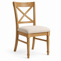 Sedia in legno marrone naturale con seduta imbottita beige e schienale a croce, 48 x 55 x 95 cm