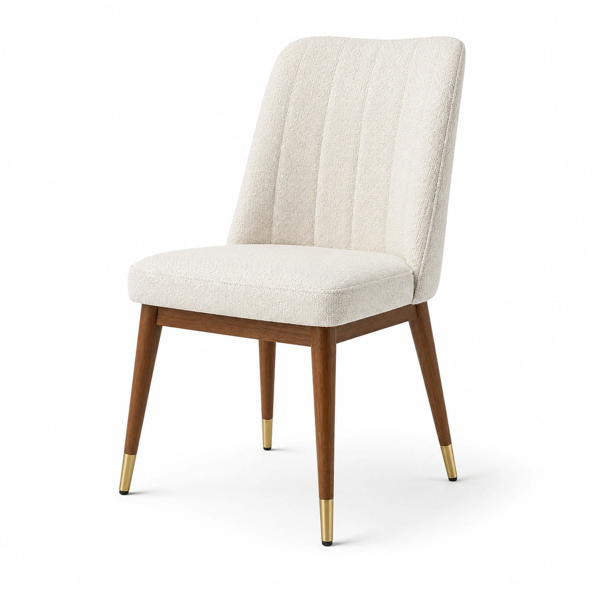 Sedia imbottita 52 × 58 × 84 cm in bouclé crema con gambe in legno marrone e dettagli dorati