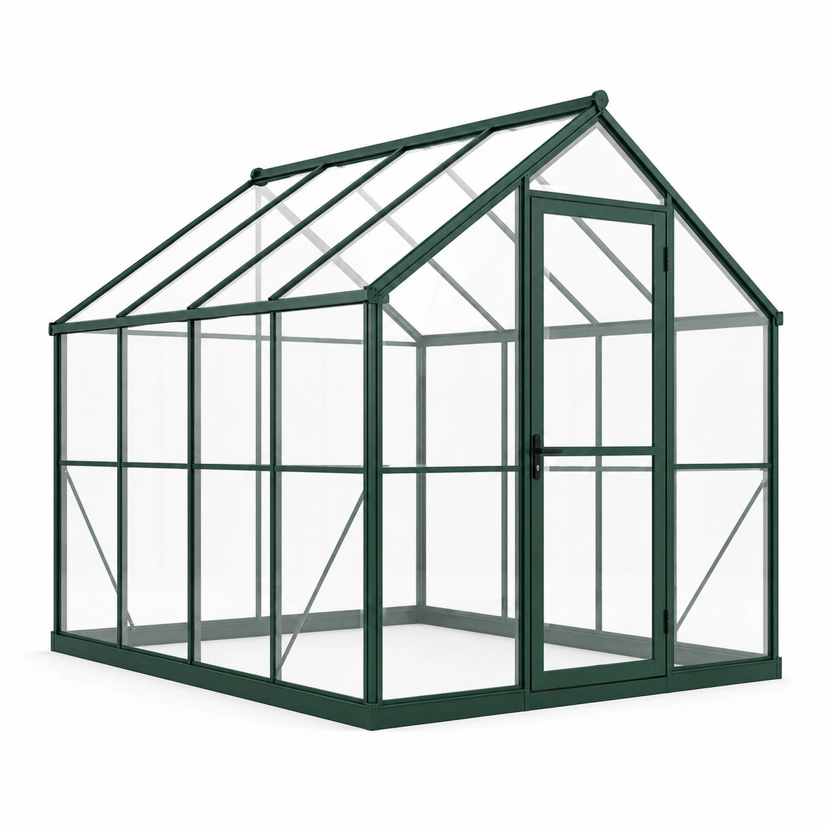 Serra da giardino in alluminio verde scuro con pannelli trasparenti e porta a battente, 250 × 190 × 210 cm