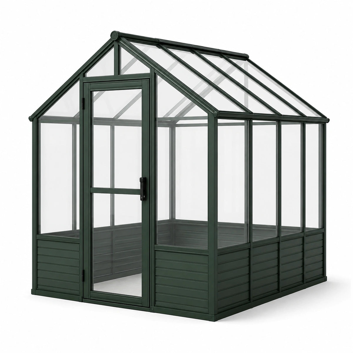 Serra da giardino 185 × 185 × 225 cm in alluminio verde scuro e policarbonato trasparente con porta battente