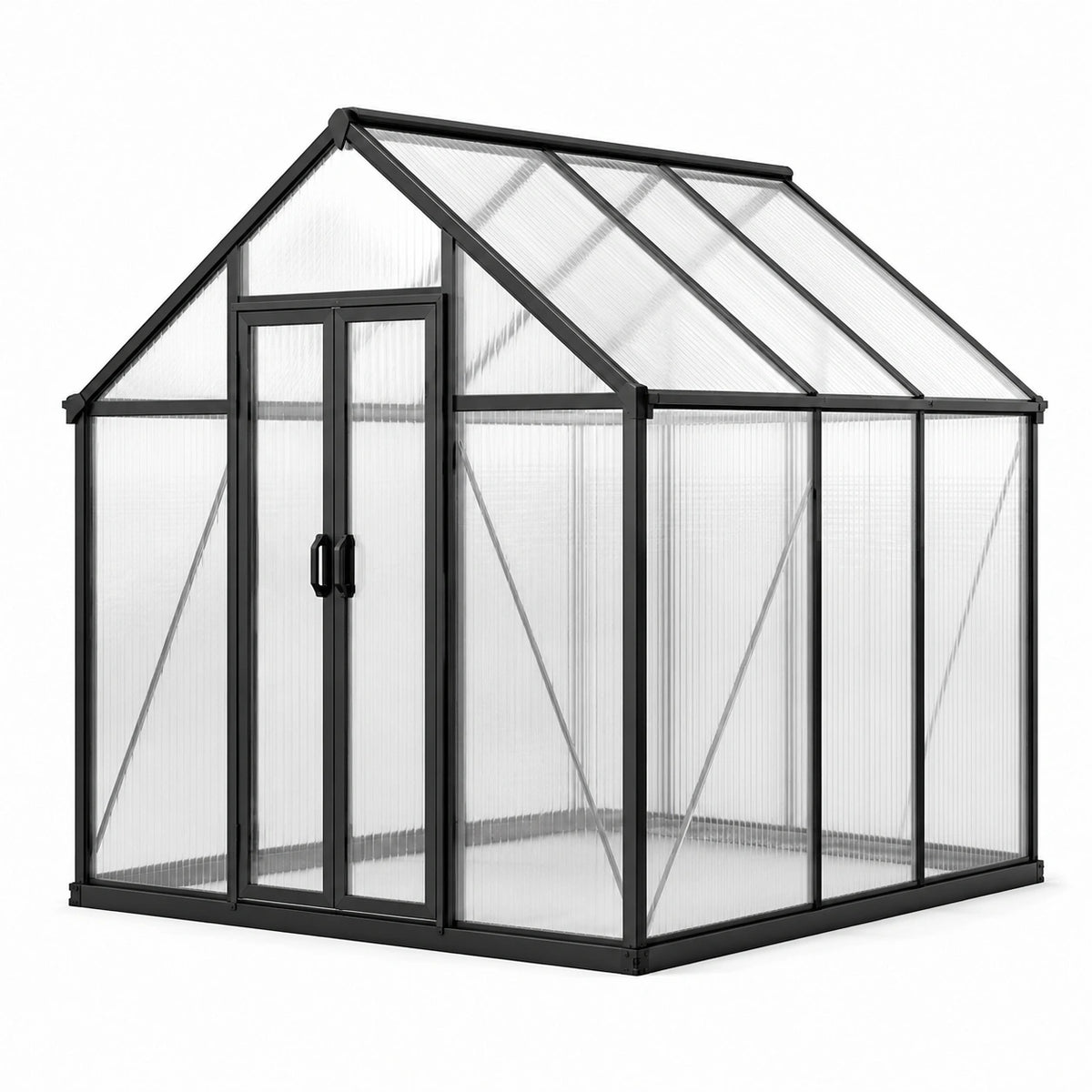Serra da giardino 190 × 190 × 195 cm in alluminio nero con pannelli trasparenti e doppia porta