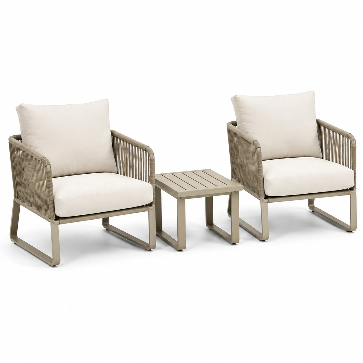 Set da giardino tortora e avorio, 2 poltrone 75 × 78 × 78 cm e tavolino 50 × 50 × 45 cm