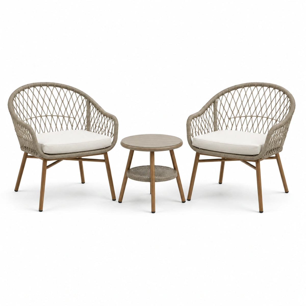Set da esterno 3 pezzi tortora con 2 poltrone 72 × 70 × 82 cm e tavolino Ø 55 × 50 cm